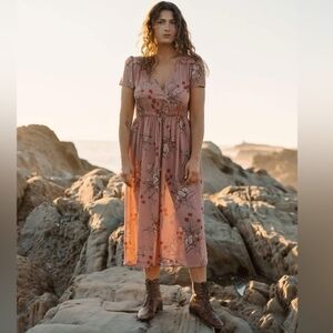 Christy Dawn Simple Dawn Floral Midi Dress In Blush Meadow